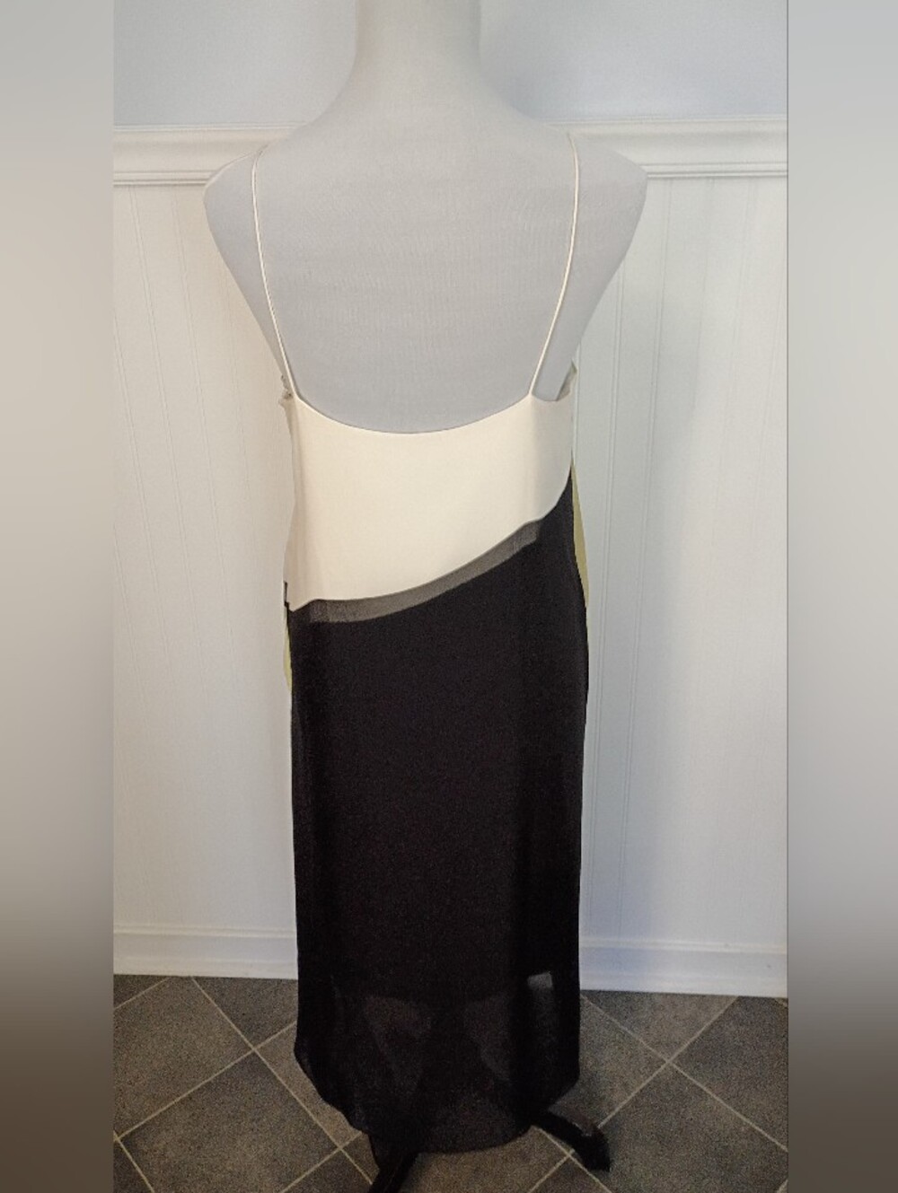 Tibi Pieza Draped Silk Slip Dress Colorblock Green Yellow Black Size 10 - Picture 11 of 15